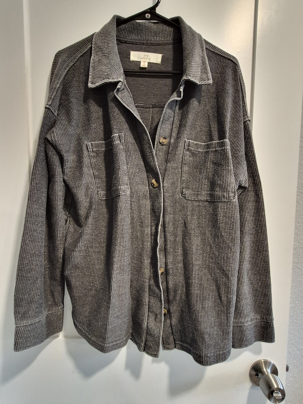 Thread & Supply Dark Grey Corded Button-Up Shirt Jacket